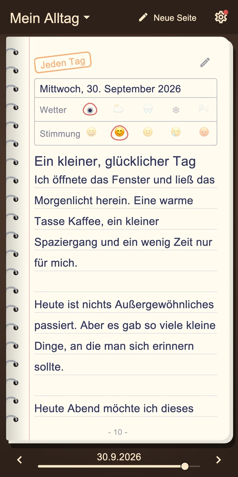 Tagebuchseite mit Stimmung und täglichem Schreiben
