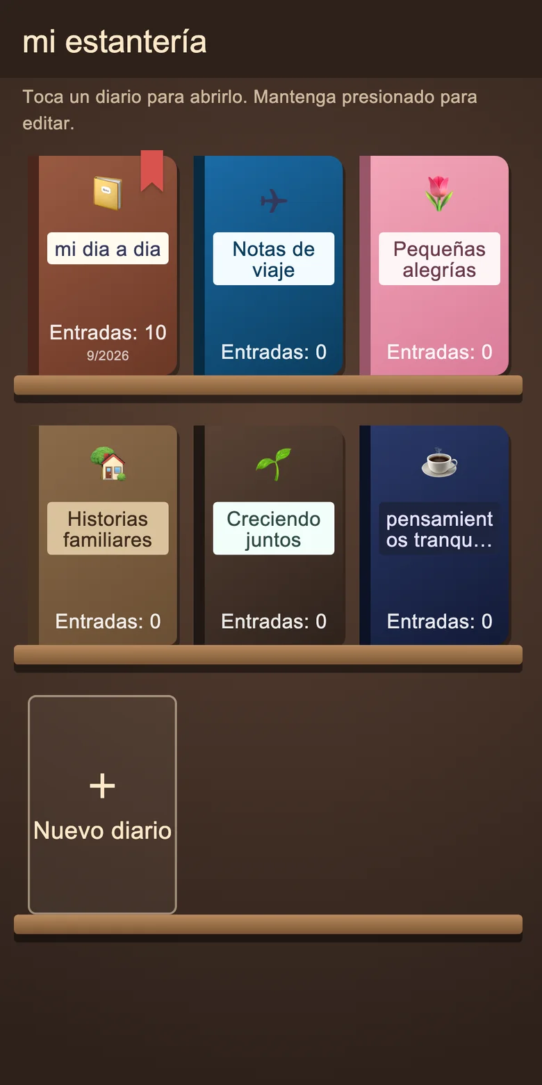 Estantería con cuadernos diarios separados.