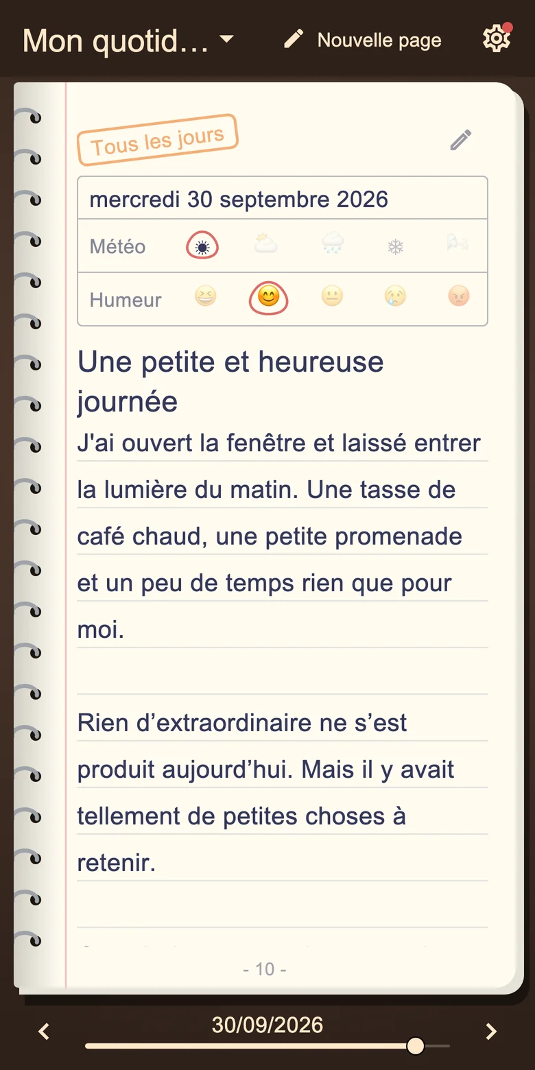 Page de journal avec humeur et écriture quotidienne