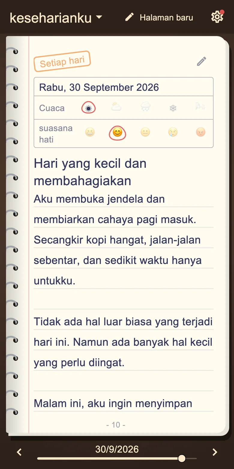 Halaman buku harian dengan suasana hati dan tulisan harian