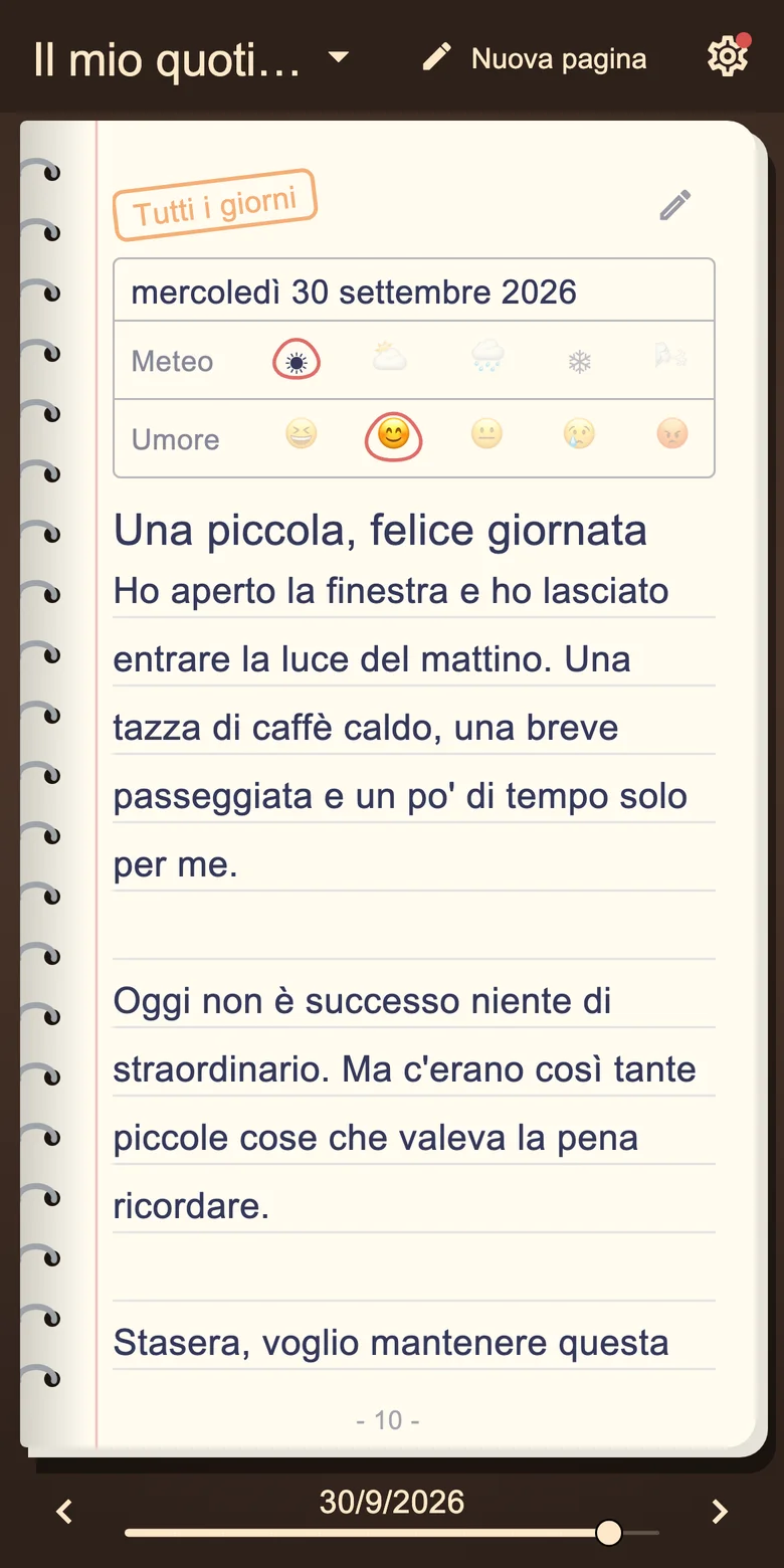 Pagina di diario con umore e scrittura quotidiana