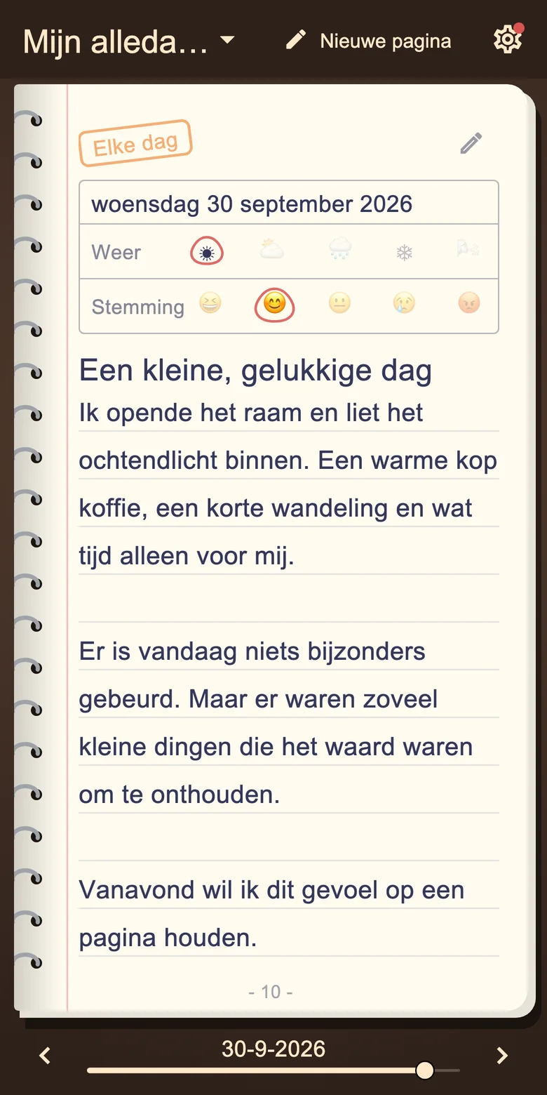 Dagboekpagina met stemming en dagelijks schrijven