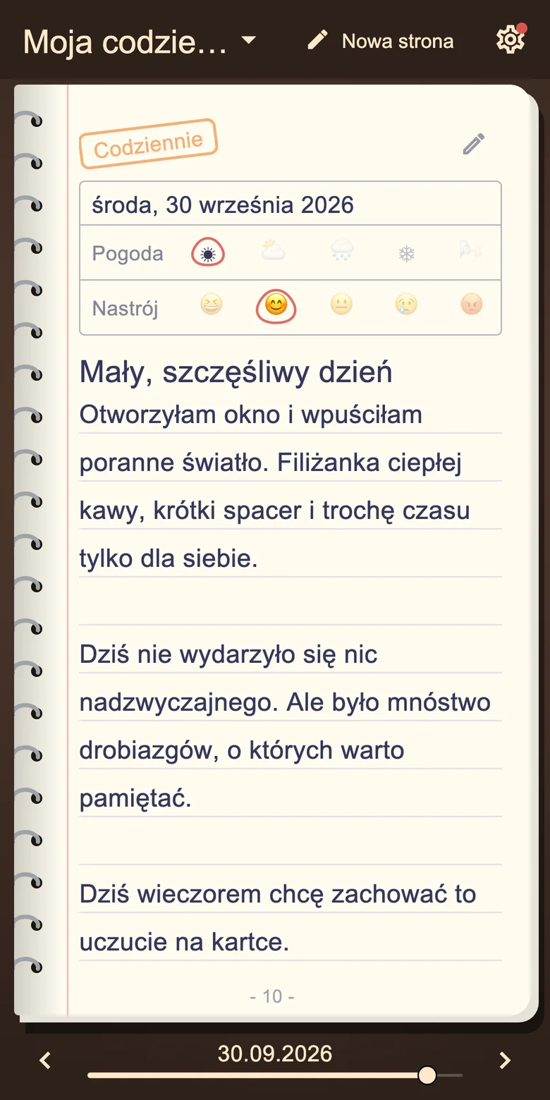 Strona pamiętnika z nastrojem i codziennymi zapiskami