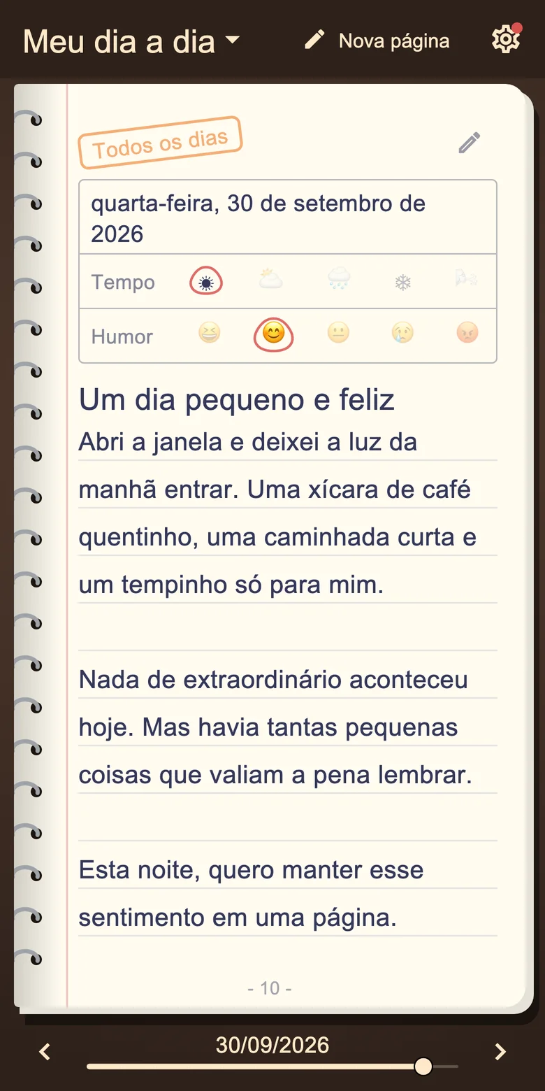 Página de diário com humor e escrita diária