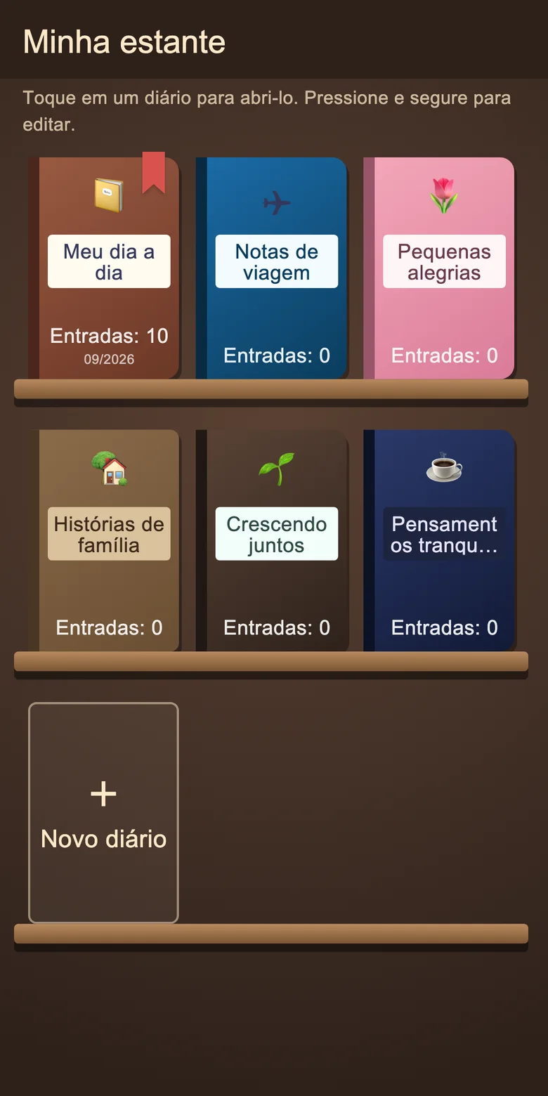 Estante com cadernos diários separados