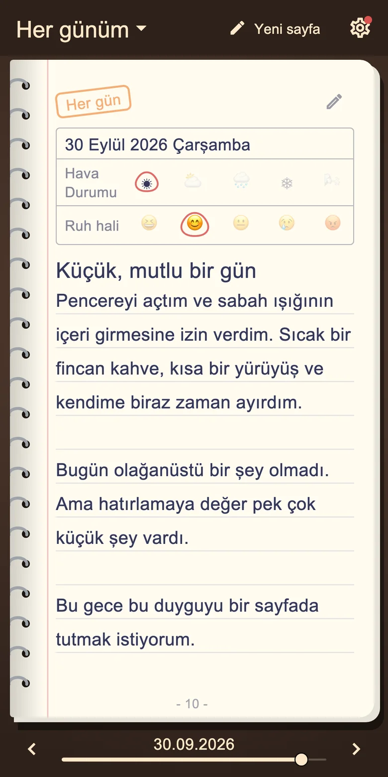 Ruh hali ve günlük yazı içeren günlük sayfası