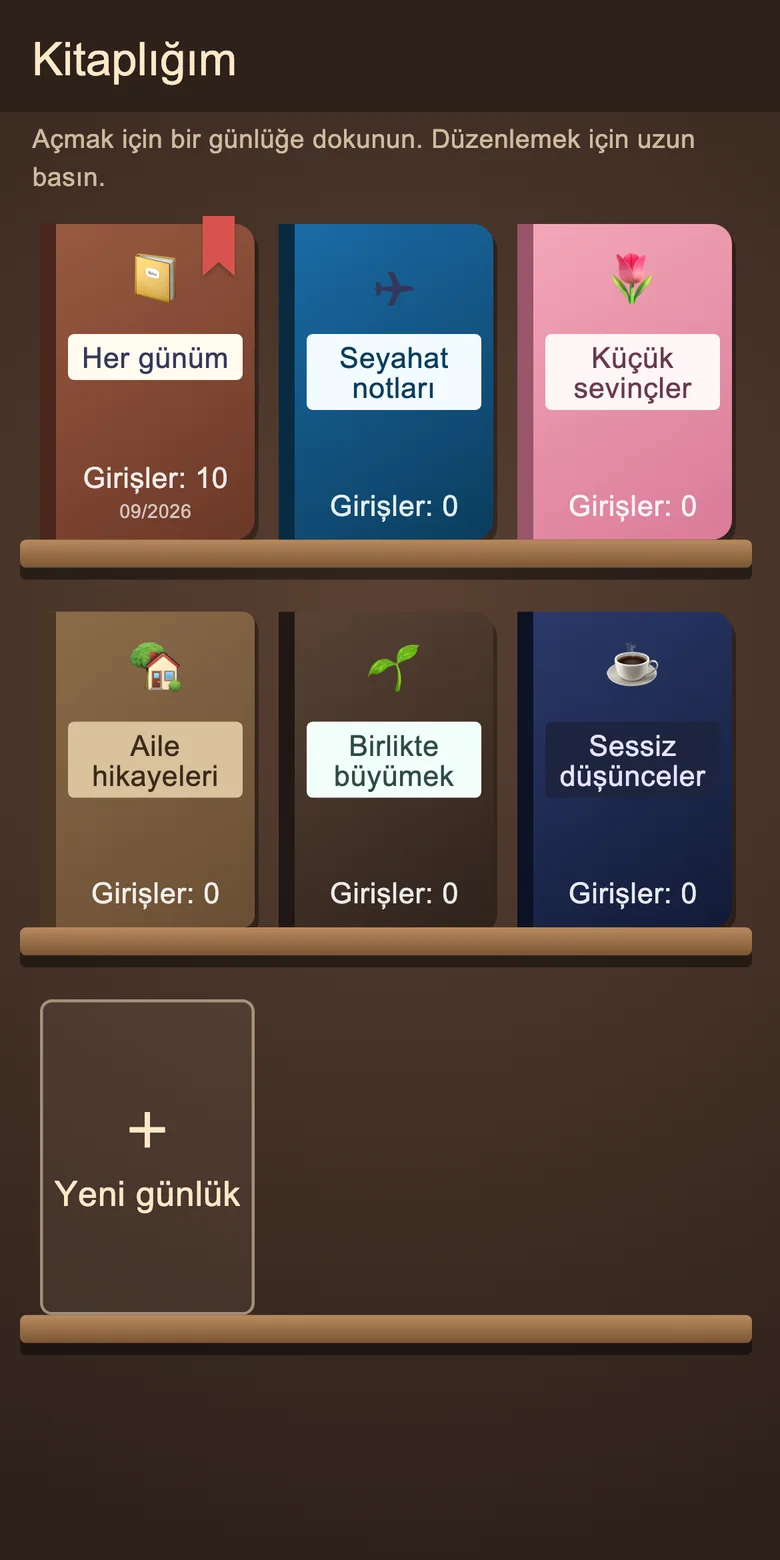 Ayrı günlük defterlerinin bulunduğu kitaplık