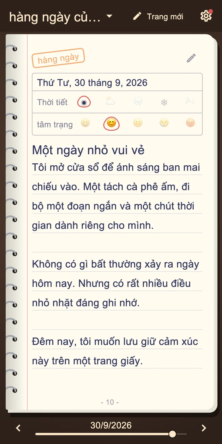 Trang nhật ký tâm trạng và viết hằng ngày