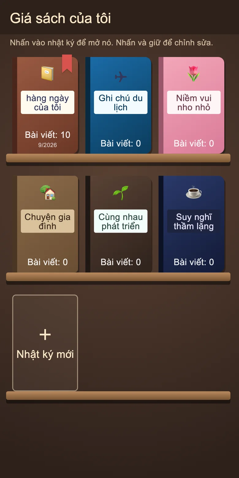 Kệ sách có sổ nhật ký riêng